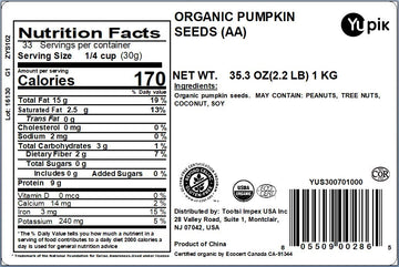Yupik Organic Raw Pumpkin Seeds, No Shell, 2.2 lb, Gluten-Free, Non-GMO, Vegan, Healthy Snacks, Plant-Based Protein, Salt-Free Pepitas