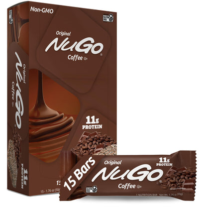 NuGo Protein Bar, Coffee, 11g Protein, Gluten Free, 15 Count