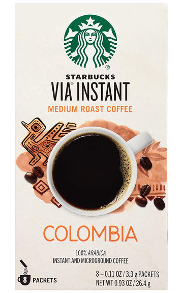 Starbucks Via Instant Coffee, Colombia, 8 Ct