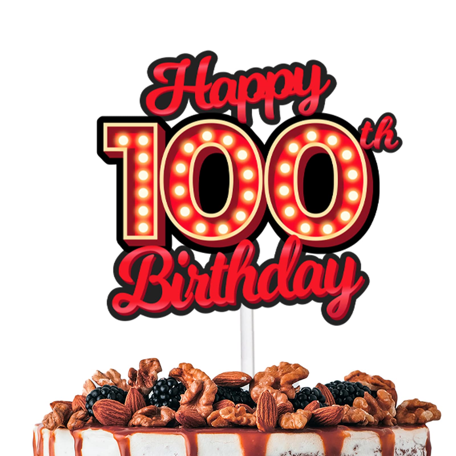 Happy 100th Birthday Cake Topper Fluorescent Flashing Night Out Hen Movie Nightclub Theme Decor Supplies Woman Man Happy Birthda