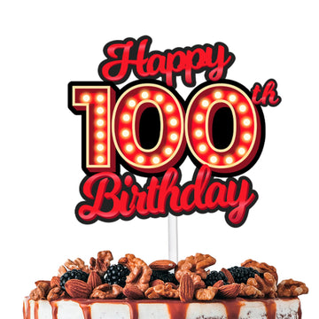 Happy 100th Birthday Cake Topper Fluorescent Flashing Night Out Hen Movie Nightclub Theme Decor Supplies Woman Man Happy Birthda
