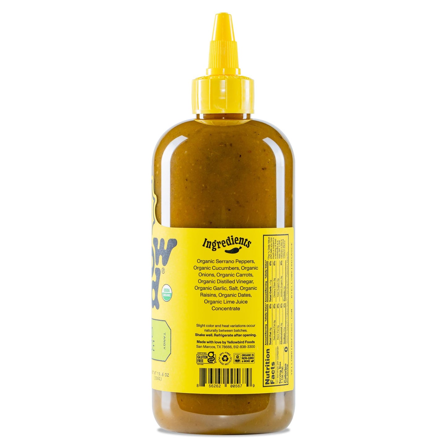 Yellowbird Organic Serrano Hot Sauce 19.6 Oz. Pantry Size (Kinda Hot | 2 Bottles | Made W/ Organic Garlic, Cucumber, & Lime)