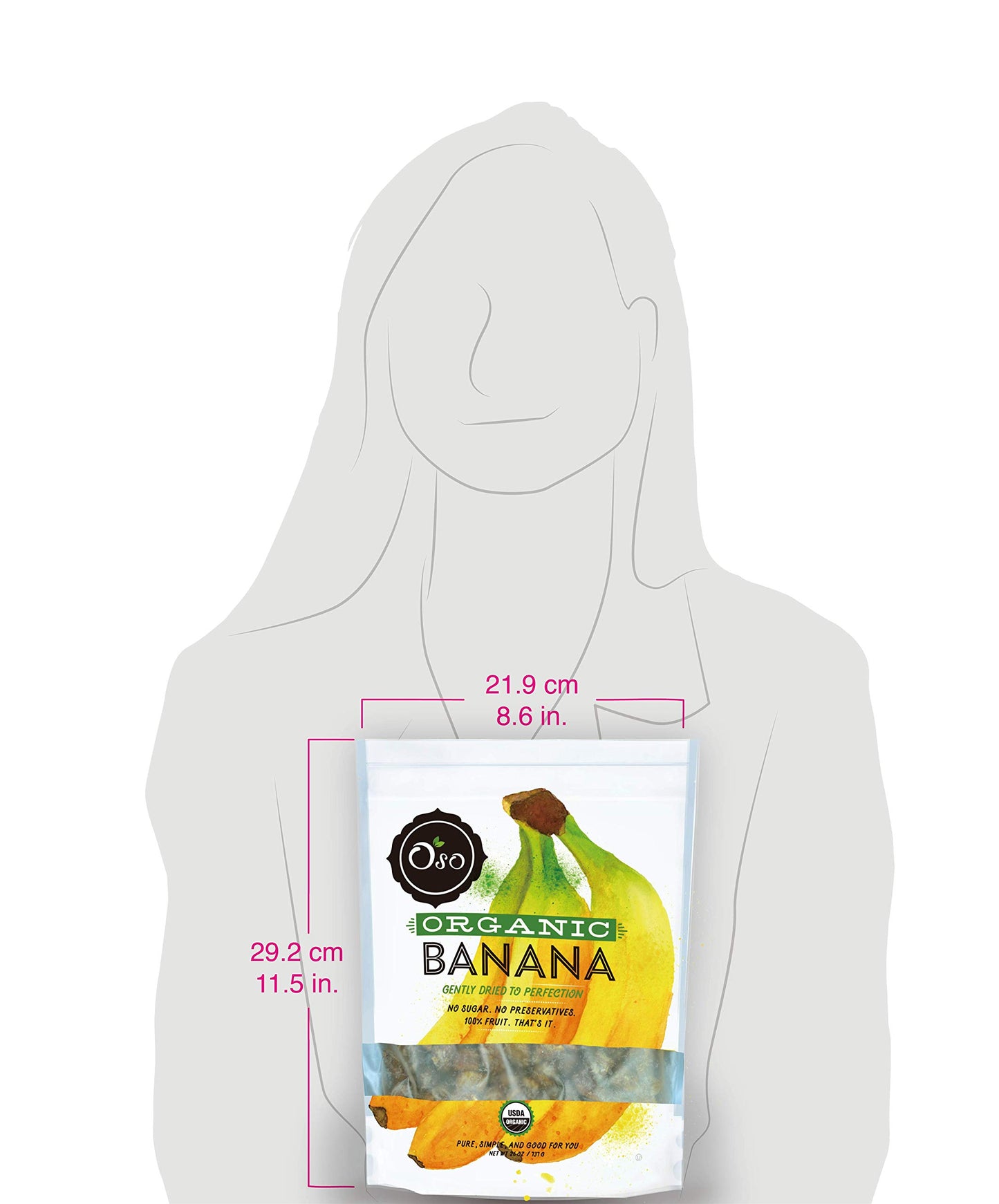 Oso Snacks Organic Dried Banana Bites - Dark And Sweet - No Added Sugar Or Preservatives, 26Oz