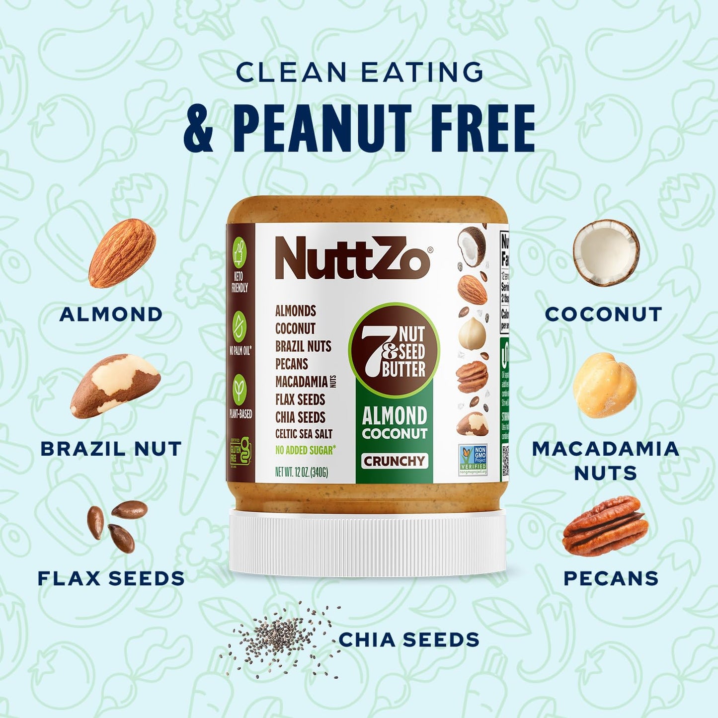 NuttZo Keto Almond Coconut - 7 Nut and Seed Butter, Coconut, Brazil Nuts, Almonds, Pecans and More, Keto Friendly, No Added Suga