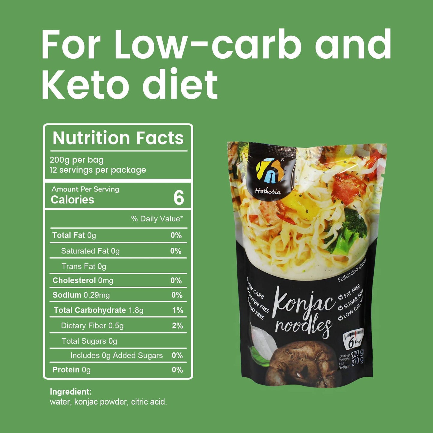 Hethstia Konjac Noodle Fettuccine Low Carb Miracle Noodle Gluten-Free Shirataki Noodle, 57.14 Oz Keto Konjac Ramen, Vegan, Low C