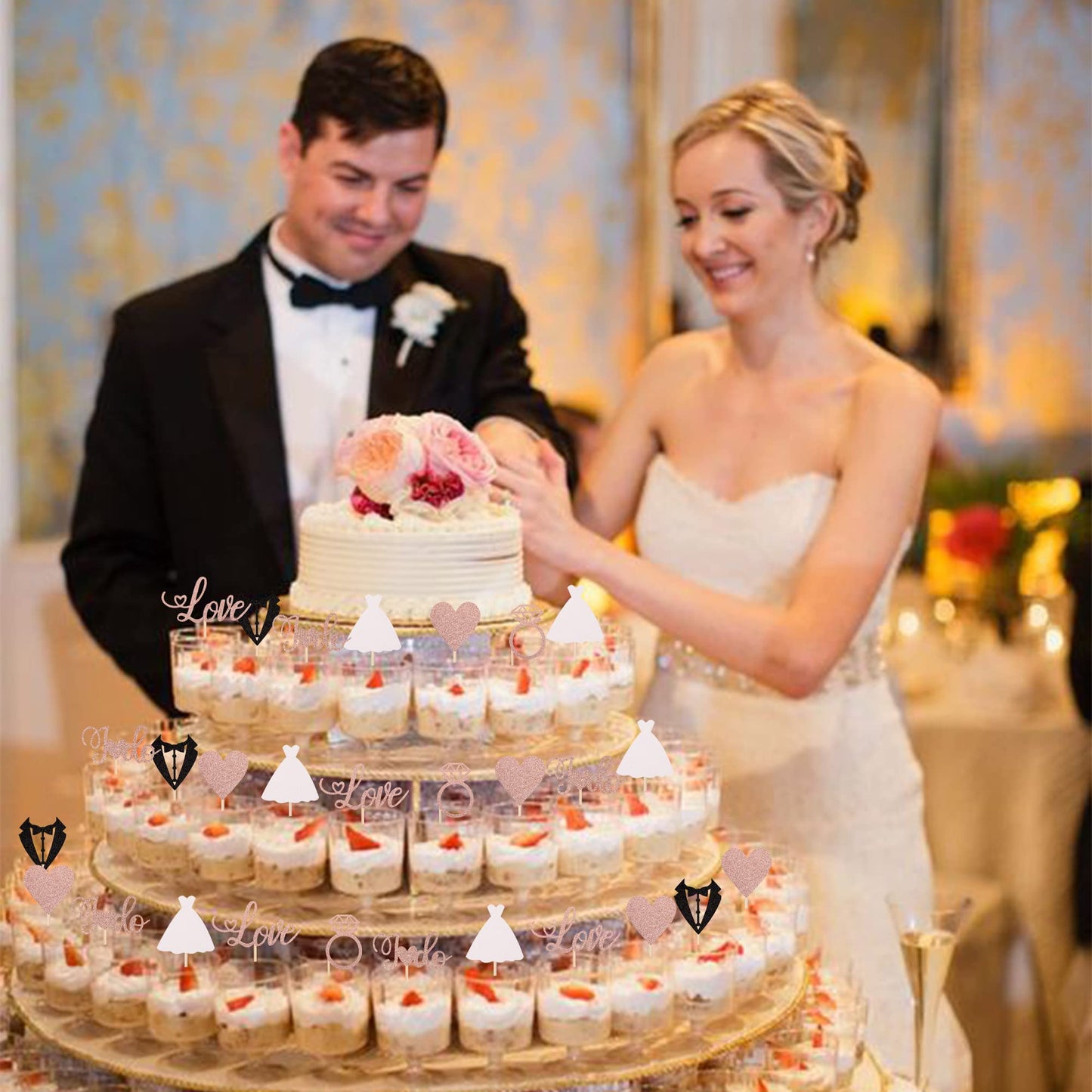 36 Pcs Wedding Cupcake Toppers Glitter Groom And Bride Cupcake Picks Ring Heart I Do Love Cake Topper Bridal Shower Wedding Enga