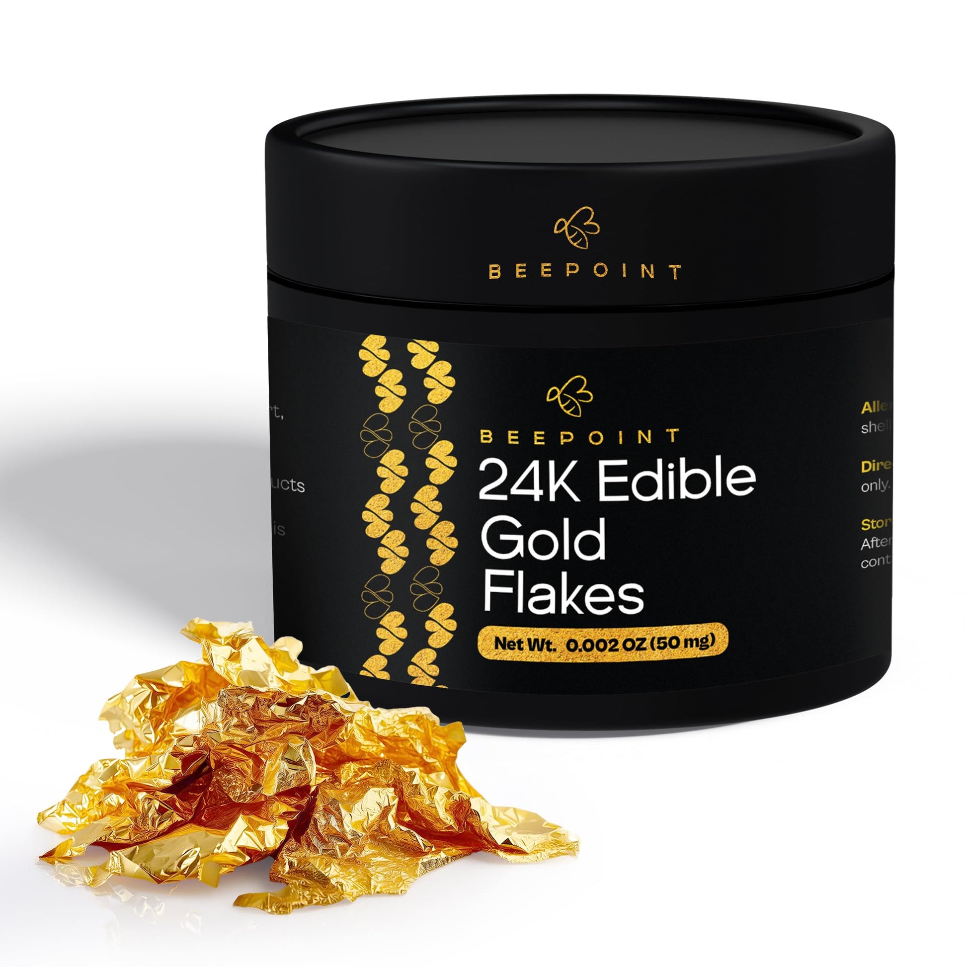 Beepoint 24K Edible Gold Foil Flakes - 50Mg Gold Flakes For Cake Decorating  Baking  Cooking  Cupcakes  Chocolates  Drinks - Edible Gold Sheets