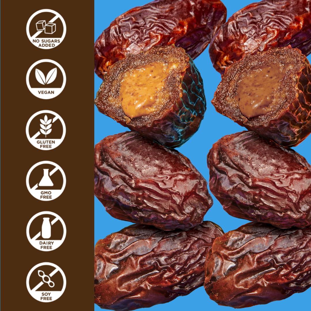 Realsy Pitted & Stuffed Medjool Dates, Organic Dates With No Sugar Added, Gluten-Free, Vegan, Good Source Of Fiber, Low Glycemic Index, All Natural Healthy Snack (Variety 6 Pack)