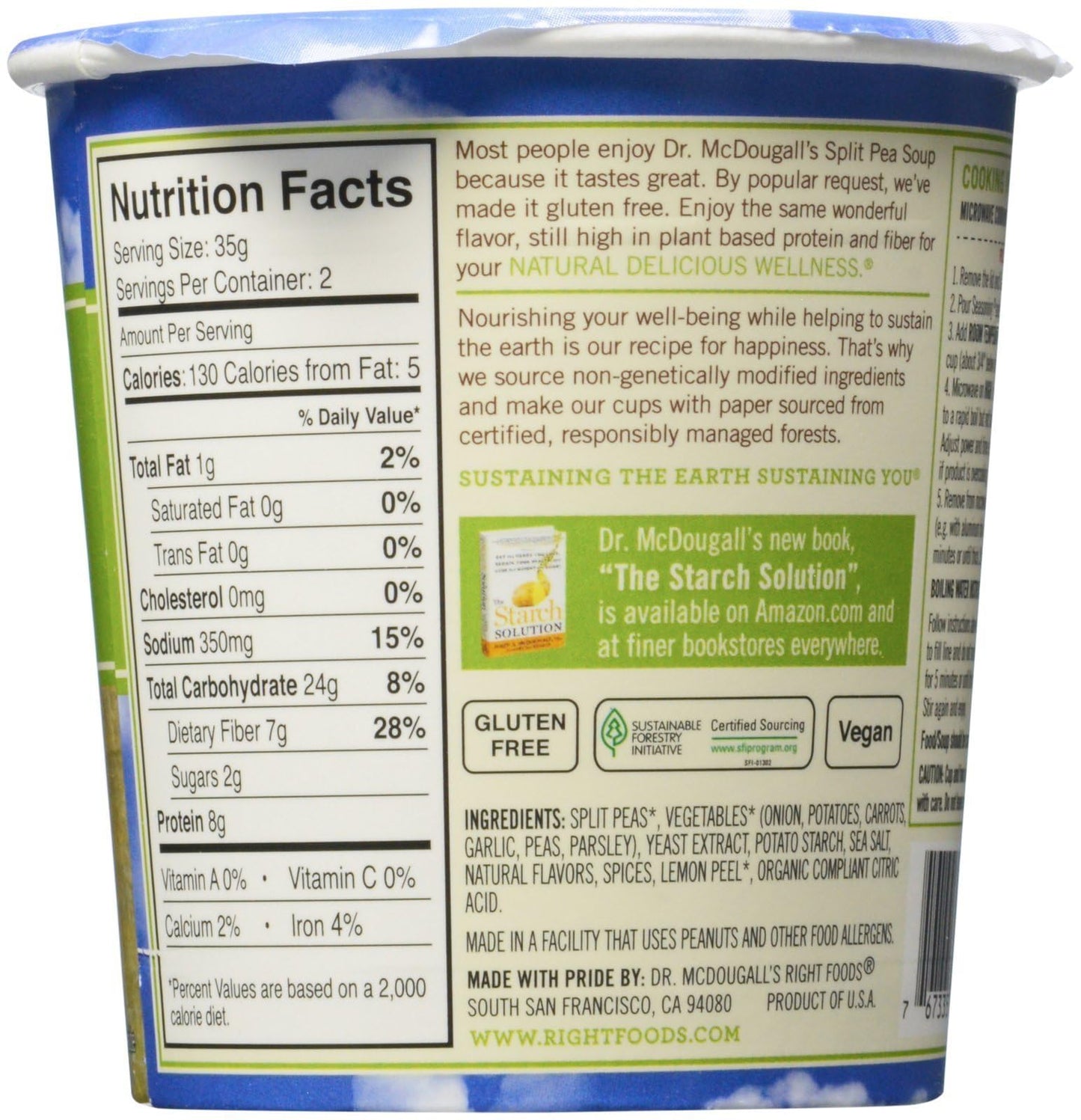Dr Mcdougalls, Soup Bgcup Split Pea Barley, 2.5 Oz, (Pack Of 6)