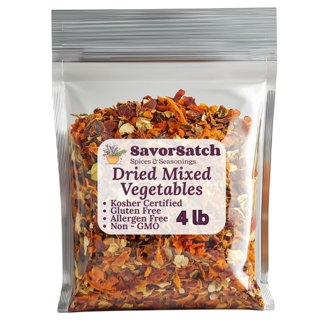 SavorSatch Dehydrated Mixed Dried Vegetable Flakes - Resealable Pouch | Bulk Pack | GMO-Free & Wheat Gluten-Free | Carrot, Onion