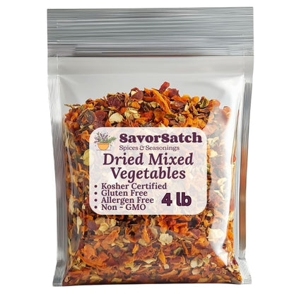 SavorSatch Dehydrated Mixed Dried Vegetable Flakes - Resealable Pouch | Bulk Pack | GMO-Free & Wheat Gluten-Free | Carrot, Onion