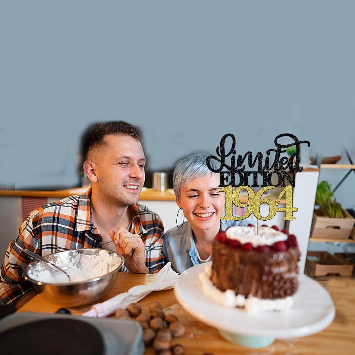 Leetaivie Limited Edition 1964 Cake Topper, Happy 60Th Birthday Cake Topper, Men And Women Cheer 60 Years /60 & Fabulous Cake De