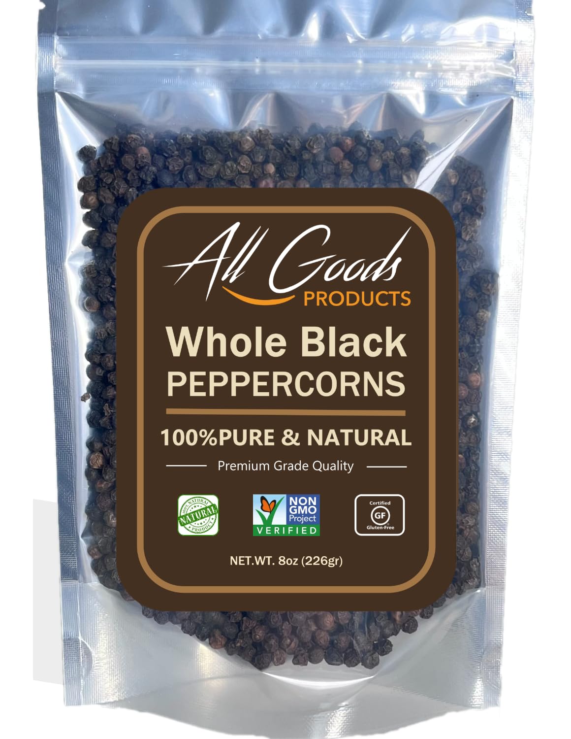 All Goods 8oz Black Peppercorns From Malabar for Grinder Refill - Whole Black Pepper Bulk, Fresh Peppers, Pimienta Negra Entera