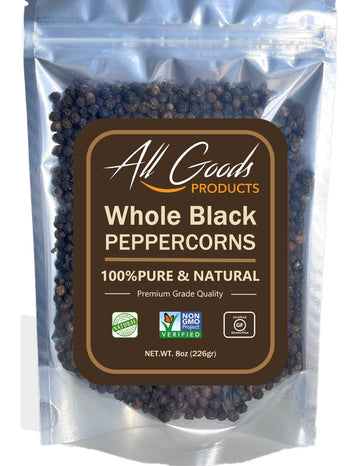 All Goods 8oz Black Peppercorns From Malabar for Grinder Refill - Whole Black Pepper Bulk, Fresh Peppers, Pimienta Negra Entera
