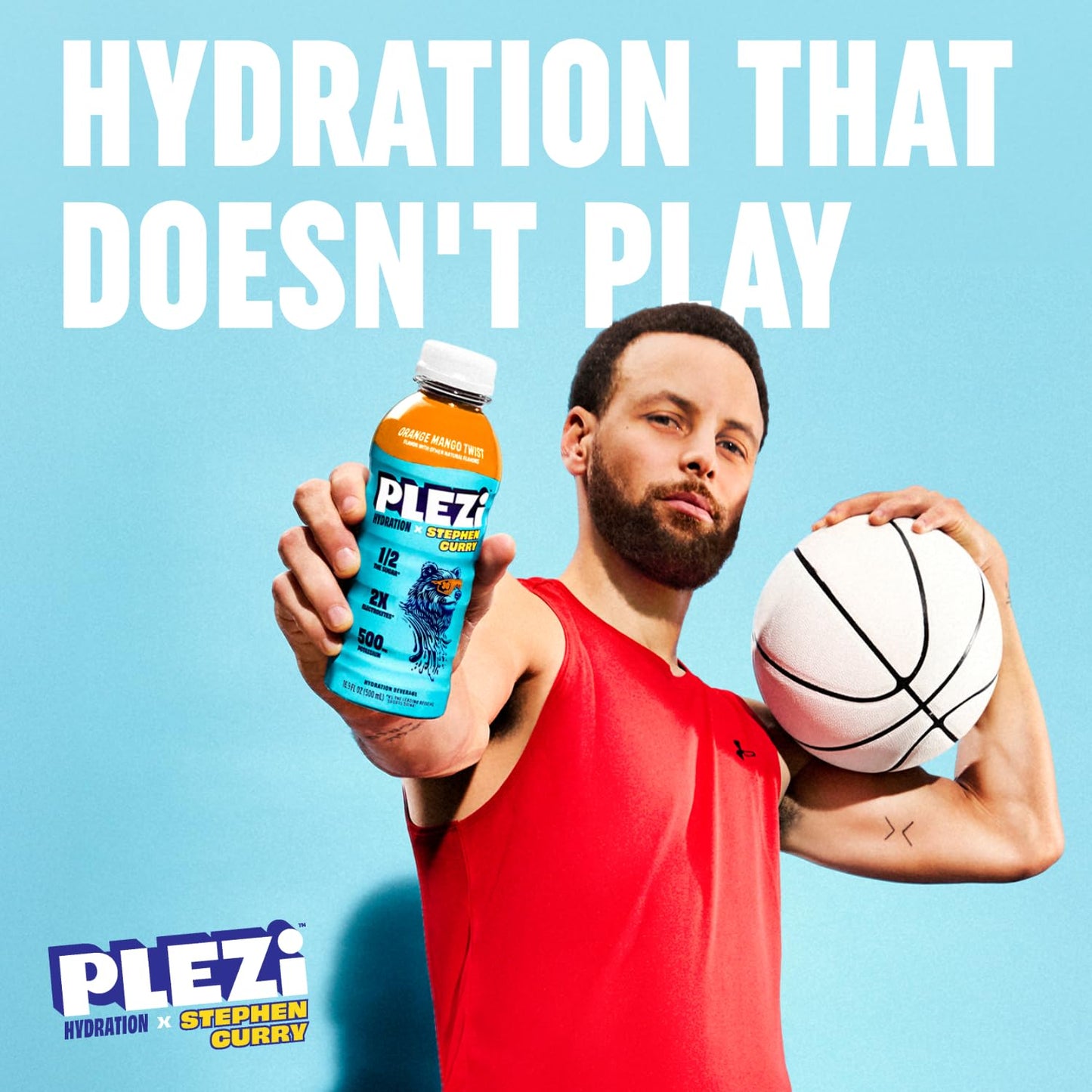 PLEZi Orange Mango Twist Hydration Drink x Stephen Curry - Sports Drinks with 2X the Electrolytes - 500mg Potassium, Low Sugar,