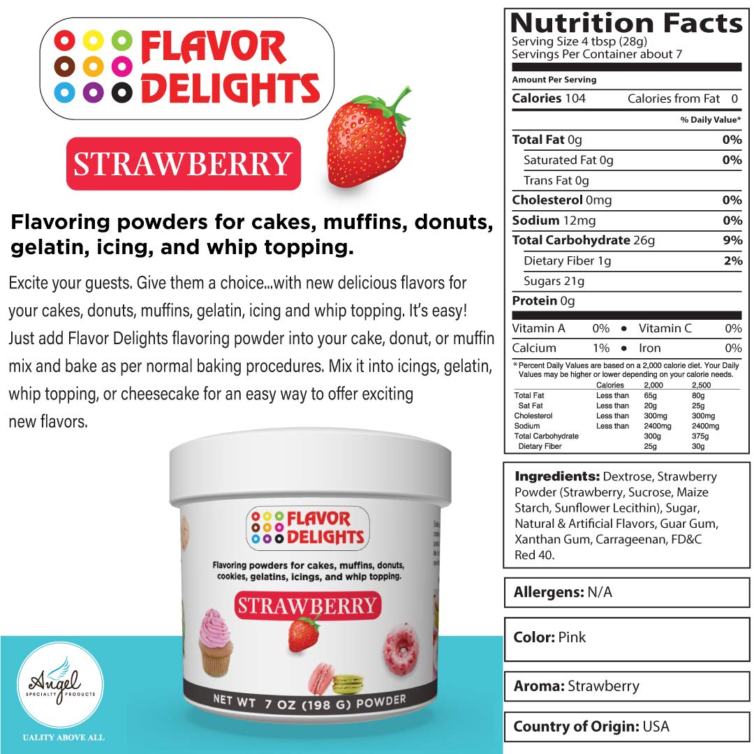 ANGEL SPECIALTY PRODUCTS Flavor Delights Strawberry Powder Bakery Mix, 7 Ounce, Red/Pink