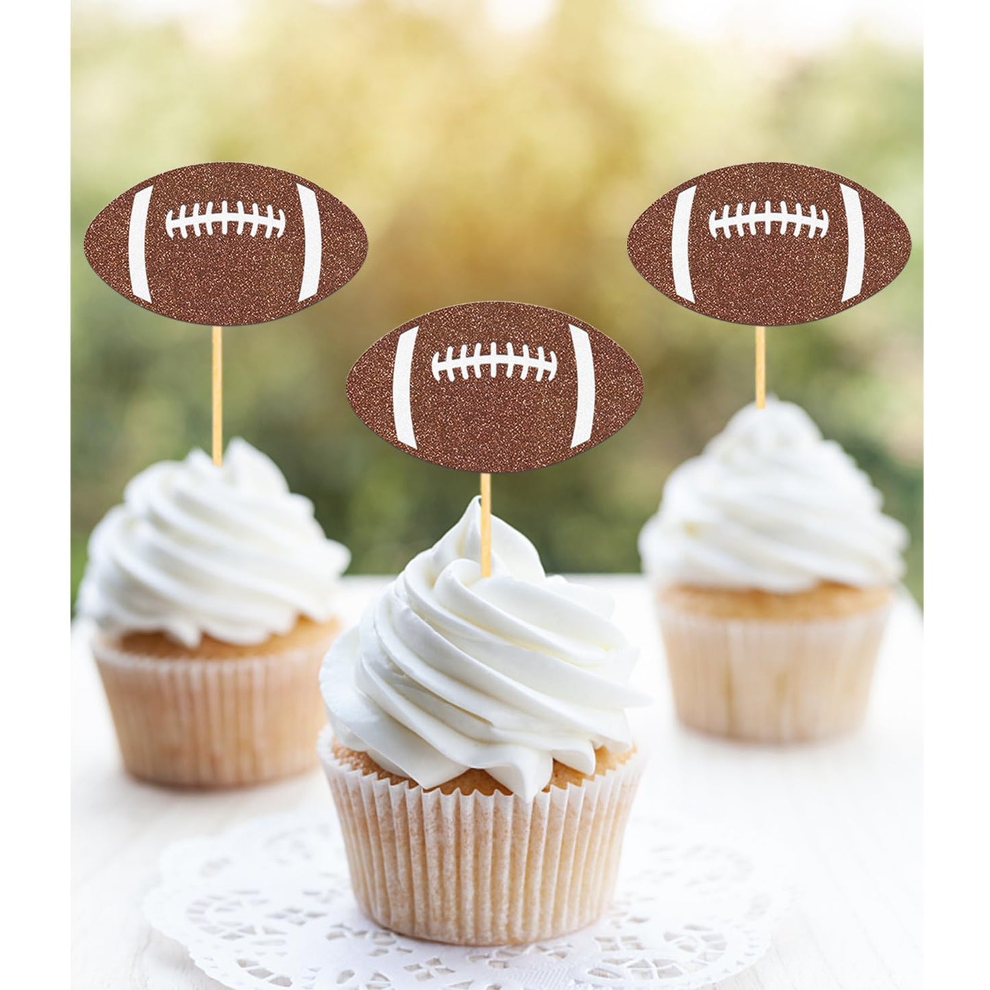 24Pcs Glitter Football Cupcake Toppers For Football Party Decorations, Football Player Cupcake Toppers - Football Theme Cake Top