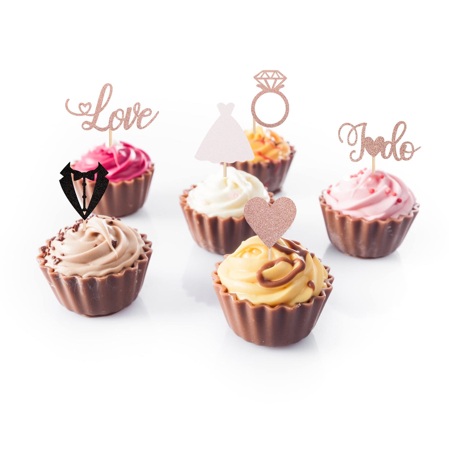 36 Pcs Wedding Cupcake Toppers Glitter Groom And Bride Cupcake Picks Ring Heart I Do Love Cake Topper Bridal Shower Wedding Enga