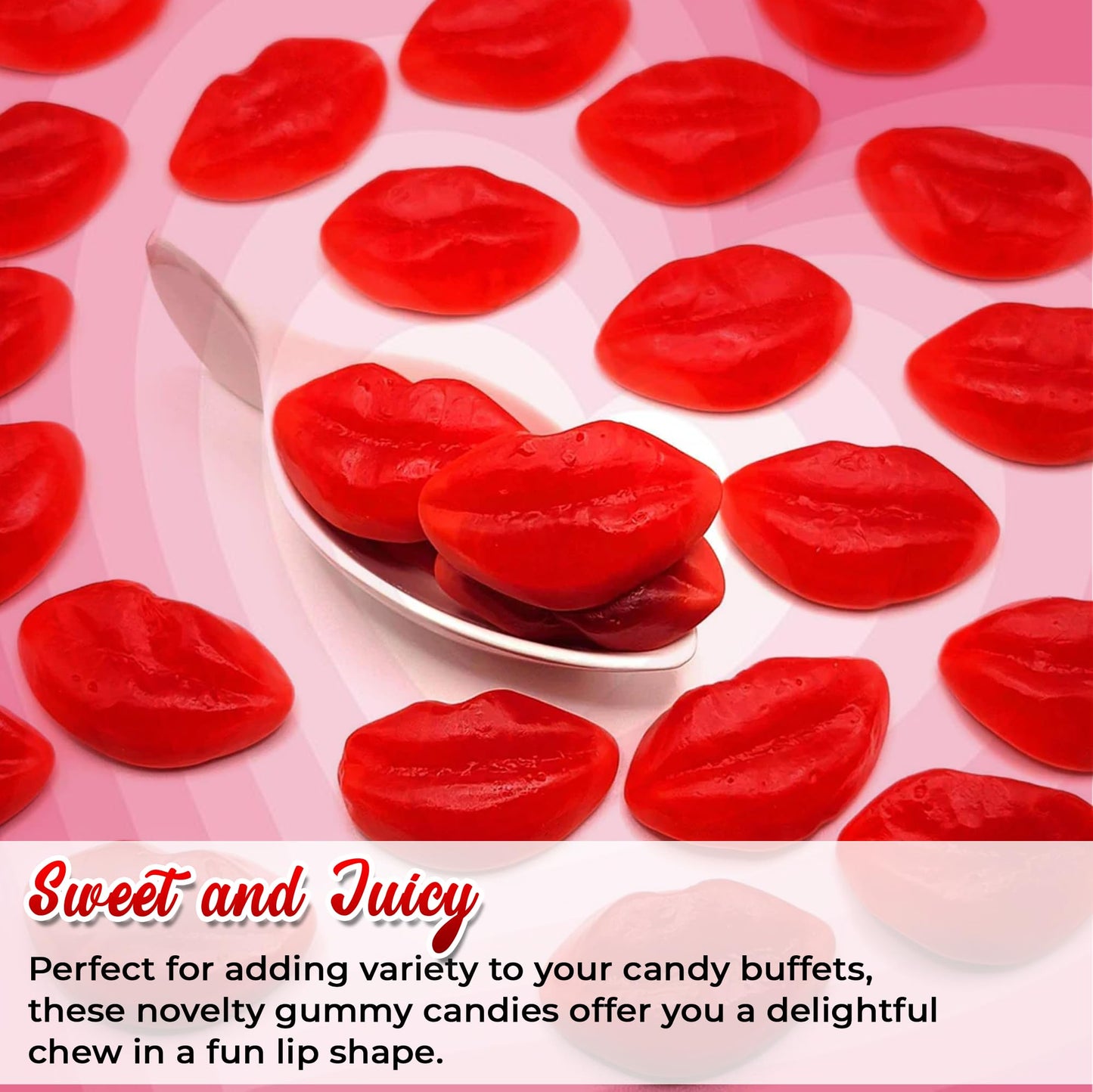 Ny Spice Shop Gummy Strawberry Filled Puffy Lips - Soft And Chewy Gummy Candy With Juicy Strawberry Filling - Fun, Lip-Shaped Tr
