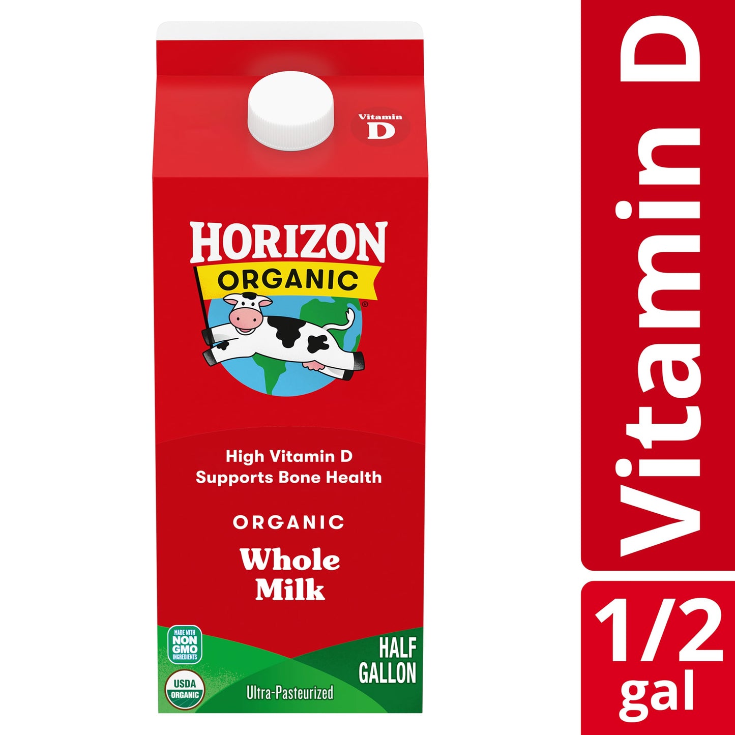 Horizon Organic High Vitamin D Whole Milk, Rich and Creamy High Vitamin D Milk, 64 fl oz Half Gallon Carton