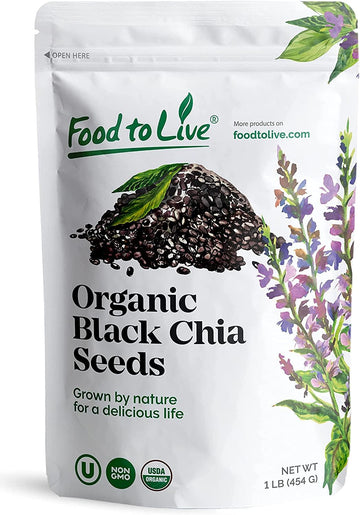 Food To Live - Organic Black Chia Seeds, 1 Pound Non-Gmo, Whole, Sproutable, Vegan, Kosher, Keto, Sirtfood, Bulk. Rich In Essential Fatty Acids, Fiber, Protein.
