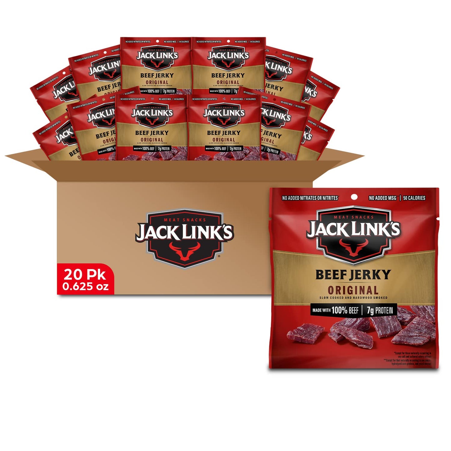 Jack Link'S Beef Jerky, Original, Multipack Bags - Flavorful Meat Snacks For Lunches, Ready To Eat, Individual Packs - 7G Of Pro