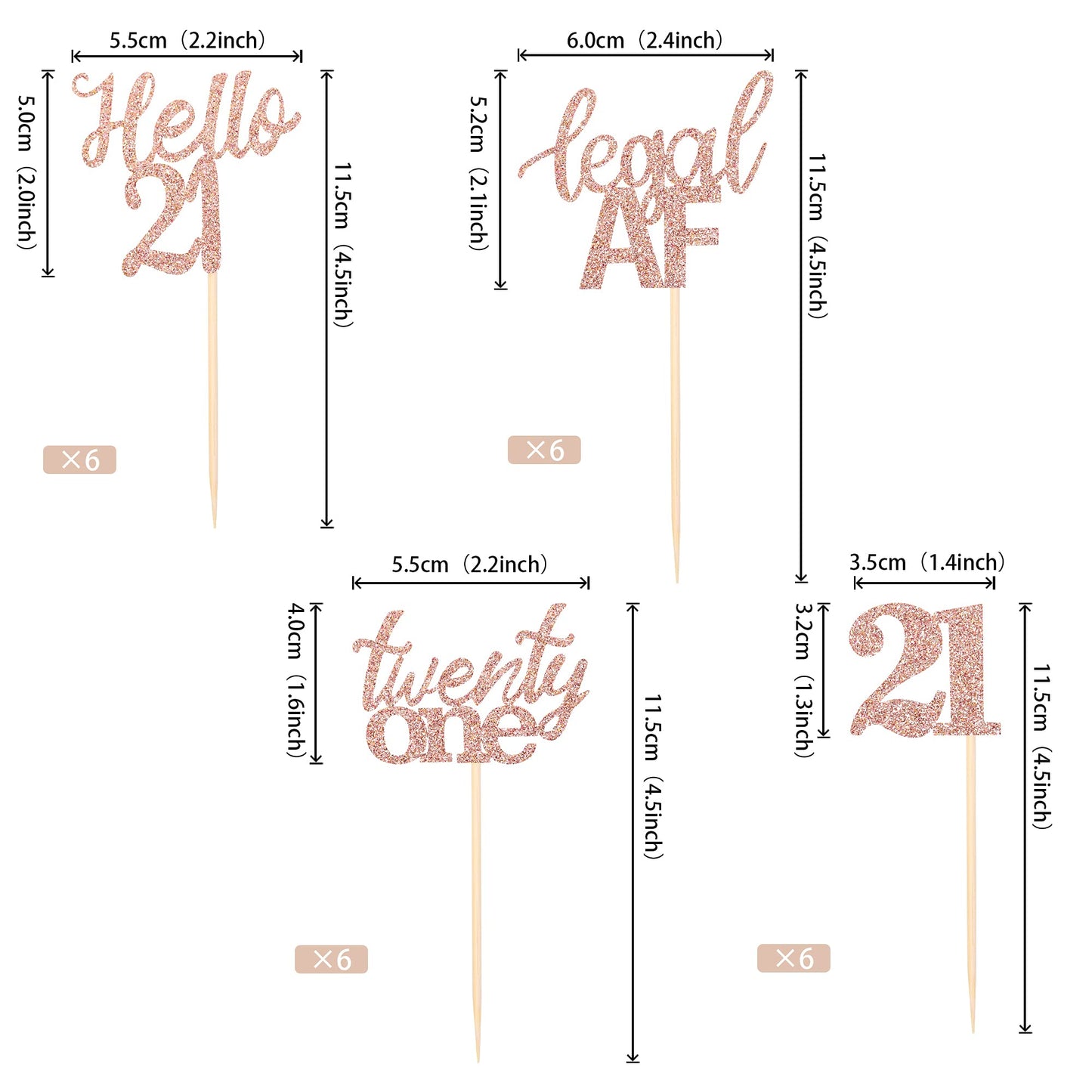 24 Pcs 21St Birthday Cupcake Toppers Legal Hello 21 Twenty One Cupcake Picks 21St Birthday Cake Decorations Supplies Rose Gold