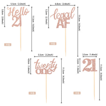 24 Pcs 21St Birthday Cupcake Toppers Legal Hello 21 Twenty One Cupcake Picks 21St Birthday Cake Decorations Supplies Rose Gold