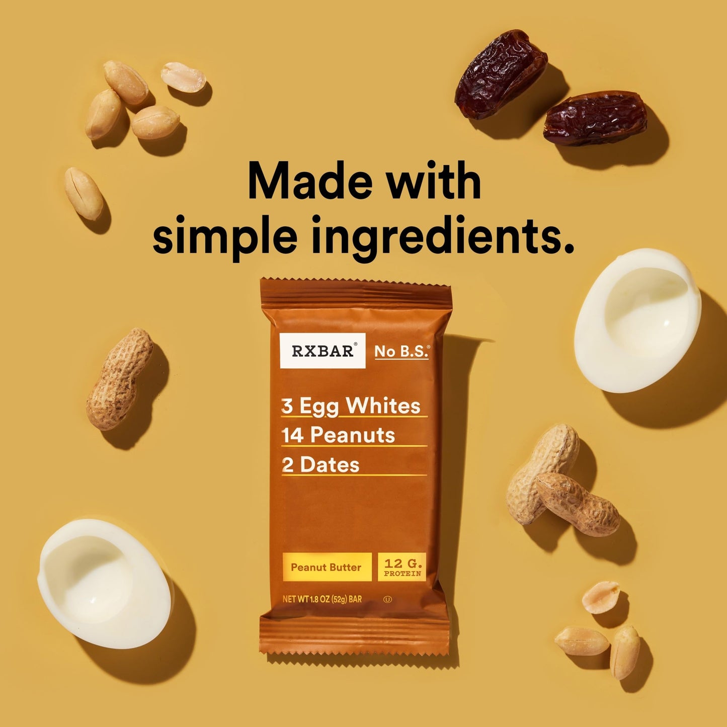 Rxbar Protein Bars 12G Protein Gluten Free Snacks Peanut Butter 9.15Oz Box (5 Bars)