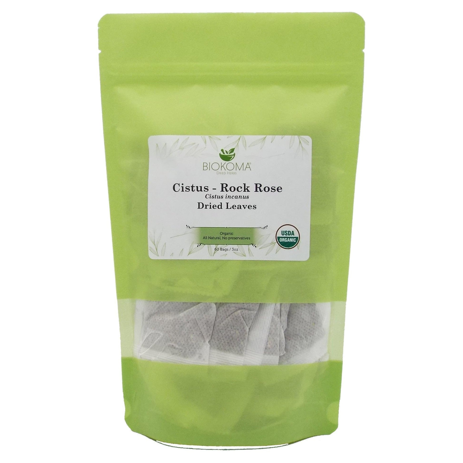 Biokoma Organic Cistus Dried Leaves Tea, 60 Bags, Resealable Pouch, USDA Certified, No Additives, No Preservatives, Kosher
