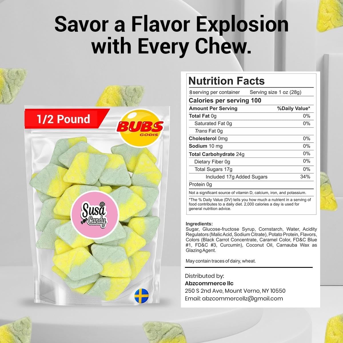 BUBS Sour Tutti Frutti Rhombus - 1/2 Pound Soft Foam Godis  enhanced Vagen Swedish Candy by Susa Candy