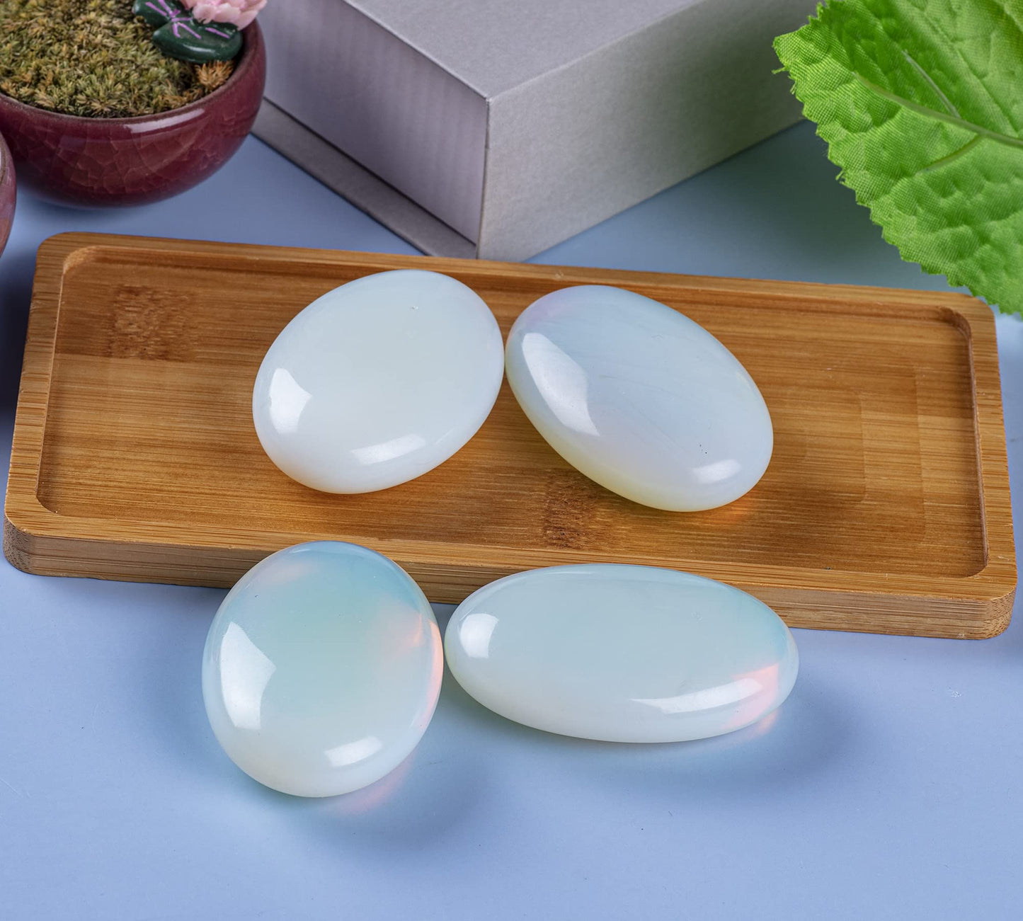 Ufeel Opalite Palm Stone Crystal - Natural Chakra Reiki Polished Healing Love Oval Pocket Worry Stone Crystals For Anxiety Stres