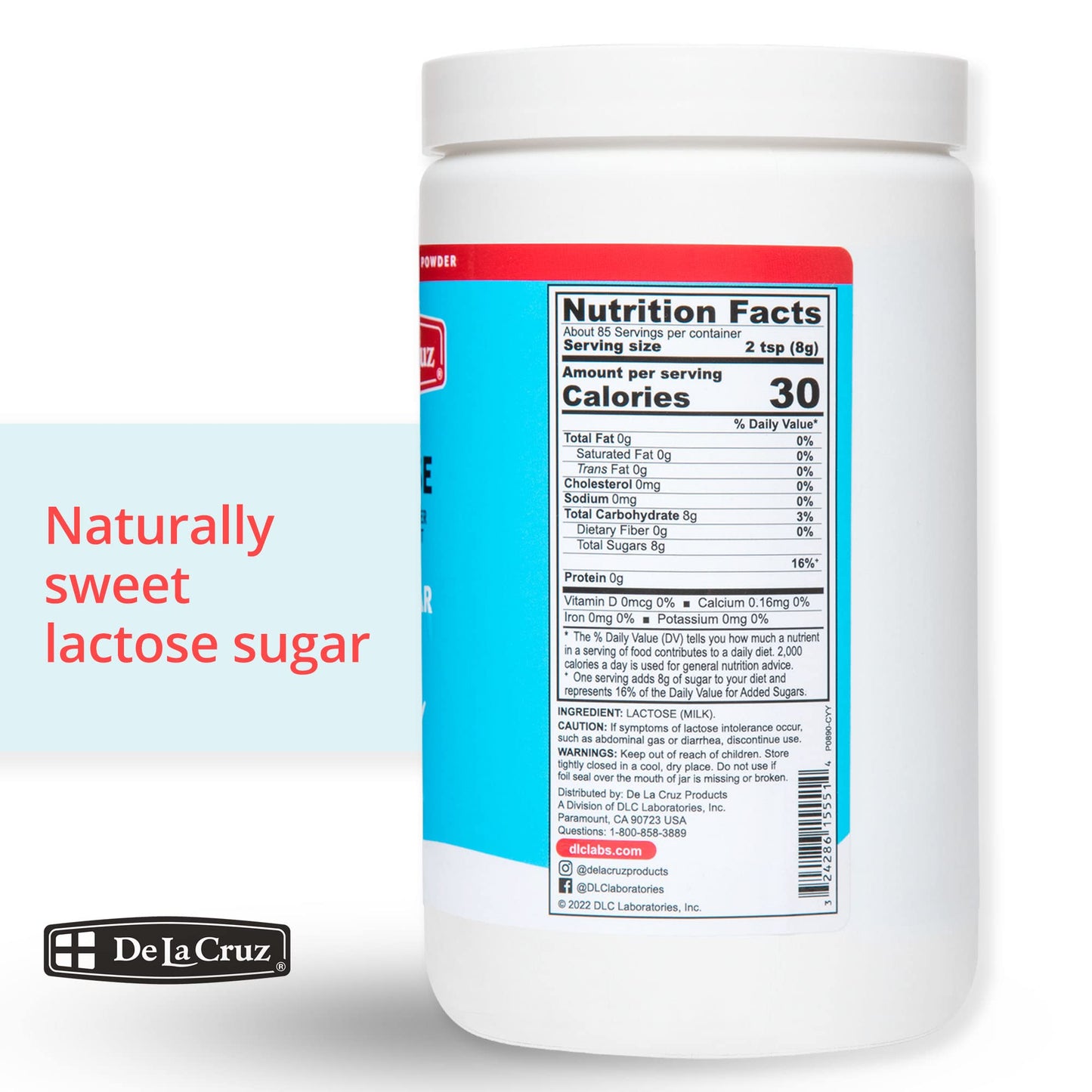 De La Cruz Lactose Powder - Pure Lactose Monohydrate Milk Sugar NF Grade, 24 OZ