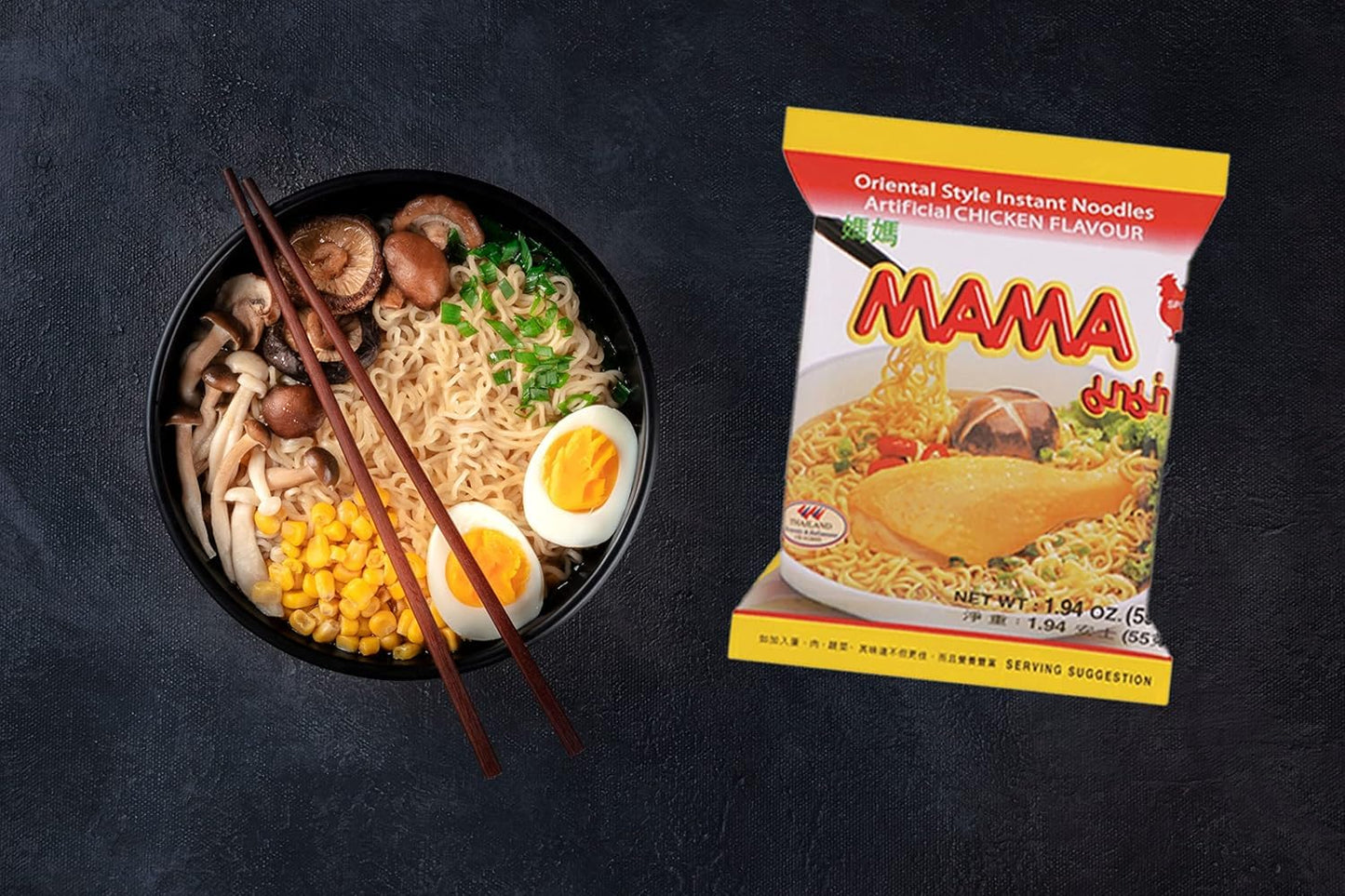 Mama Oriental Style Instant Noodles Mix Flavor Bundle Package Total 30 Packs (3 Best Flavor Mix Chicken, Pork, Creamy Shrimp) 3