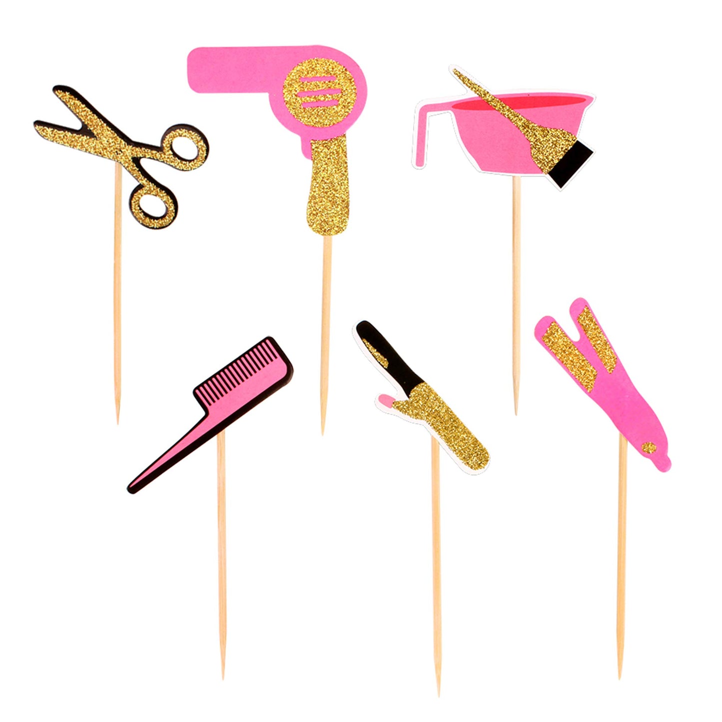 Ercadio Cupcake Toppers, 36 Pack Gold Glitter Haircut Theme, Bridal Shower/Bachelorette Party Decorations, Model NQ-21-053