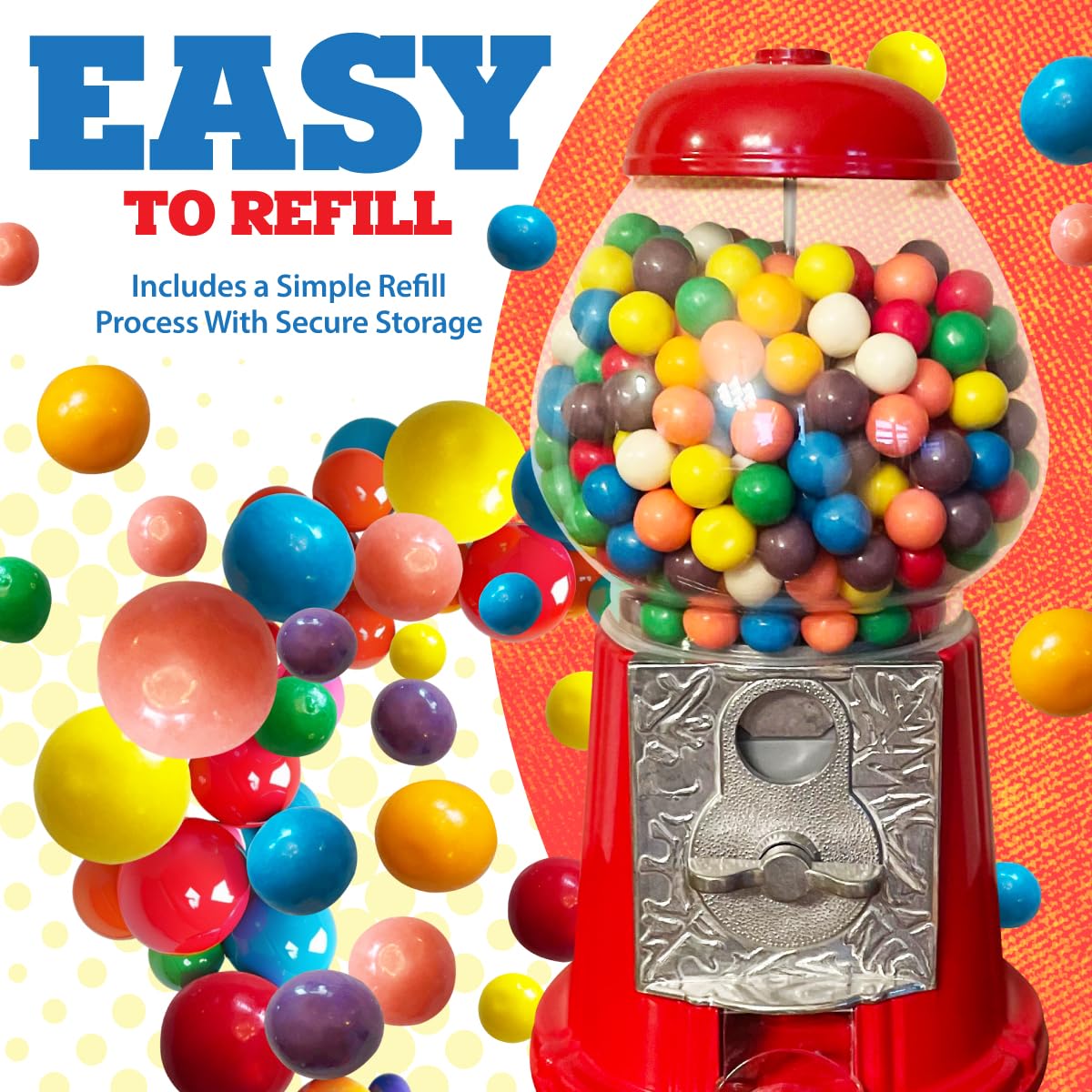 American Gumball Company - Metal 11-Inch Retro Style Red Gumball Machine, Made For 0.62 Inch Gumballs, Candy Or Nuts, Accepts An