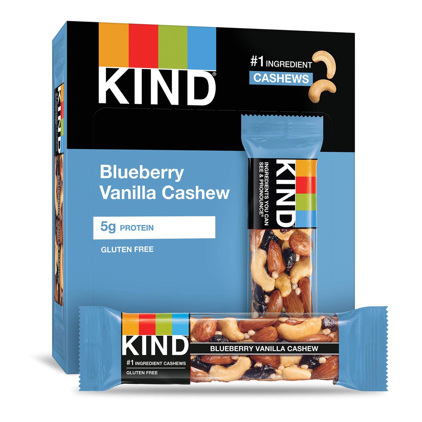 KIND Nut Bars, Blueberry Vanilla & Cashew, Gluten Free, 5g Protein, 6 Count