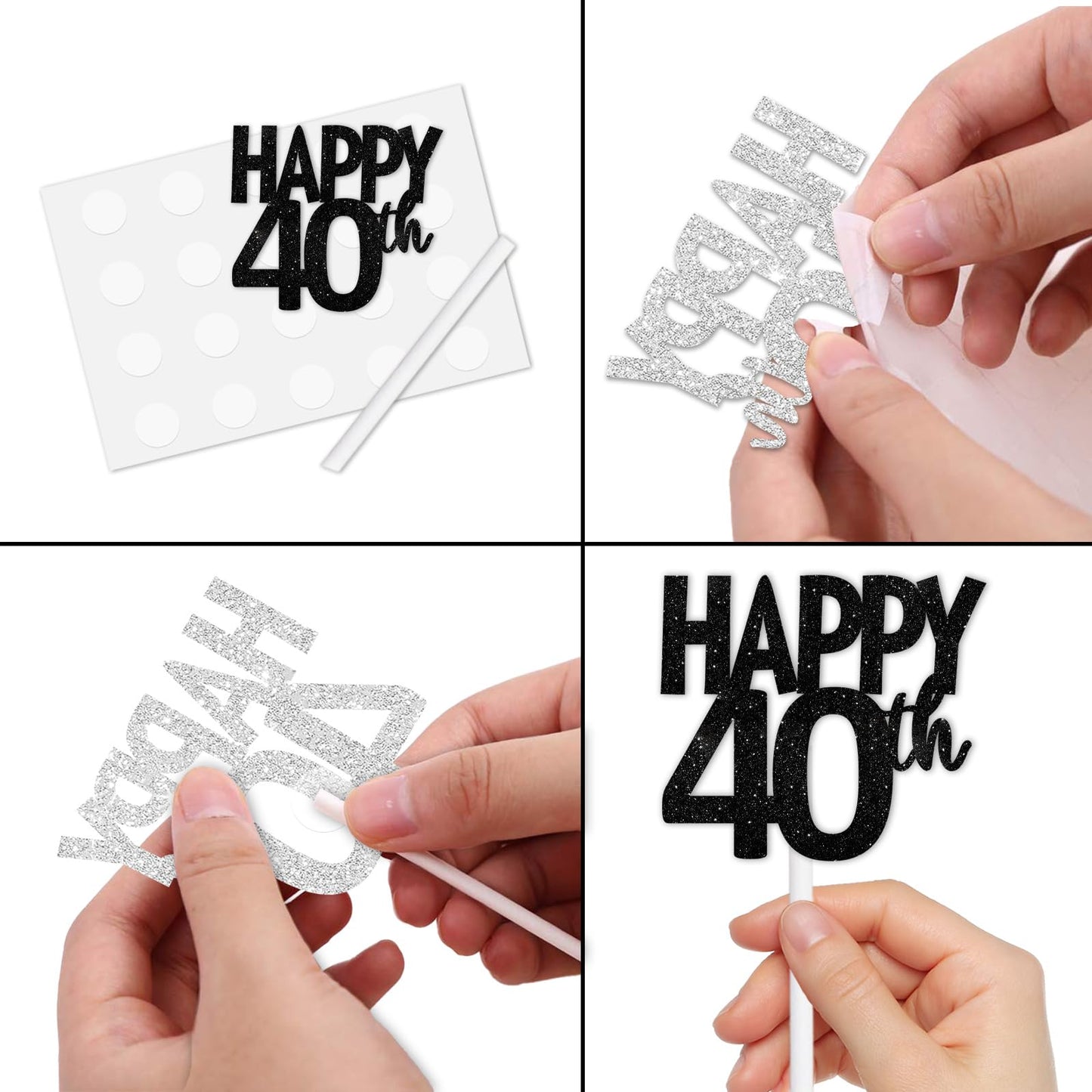 18Pcs Black Glitter Happy 40Th Dessert Cupcake Topper Pick For Funny Legend Since 1985 Theme Decor Supplies Men Women Happy 40 B