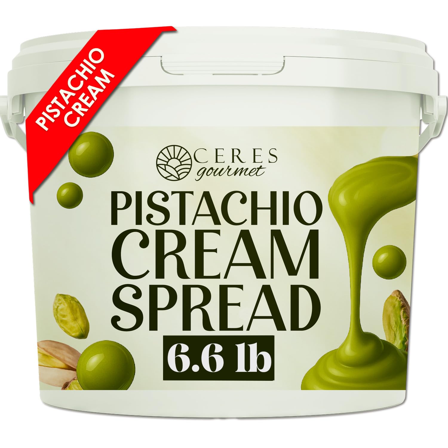 Ceres Gourmet Pistachio Cream 6.6 Lb  Dubai Chocolate Bar Pistachio Filling  Smooth Paste  And Butter For Professional Desserts  Pastry  Gourmet Recipes  And Dubai Chocolate Filling