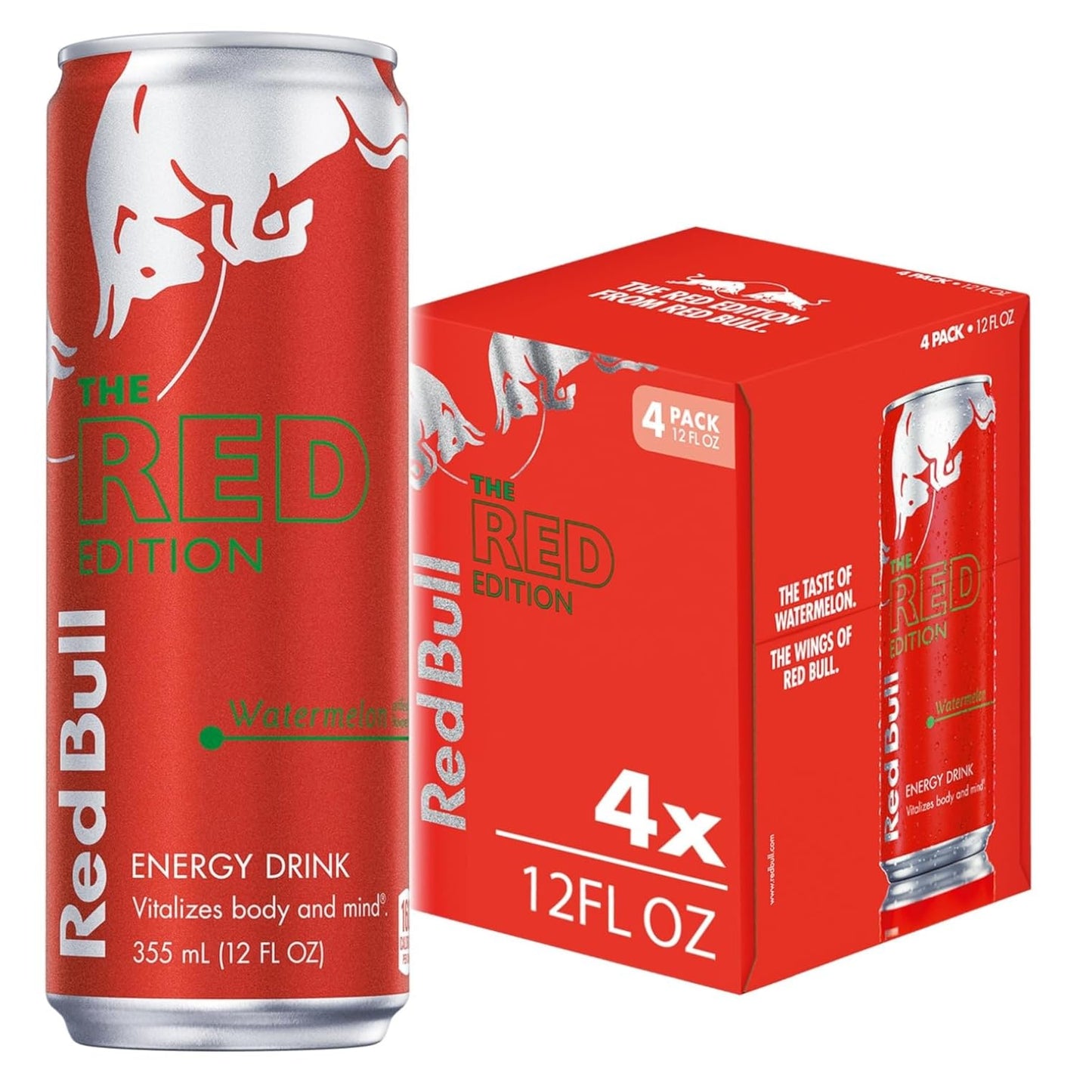 Red Bull Red Edition Energy Drink, Watermelon, 114mg Caffeine, 12 Fl Oz, Pack of 4 Cans