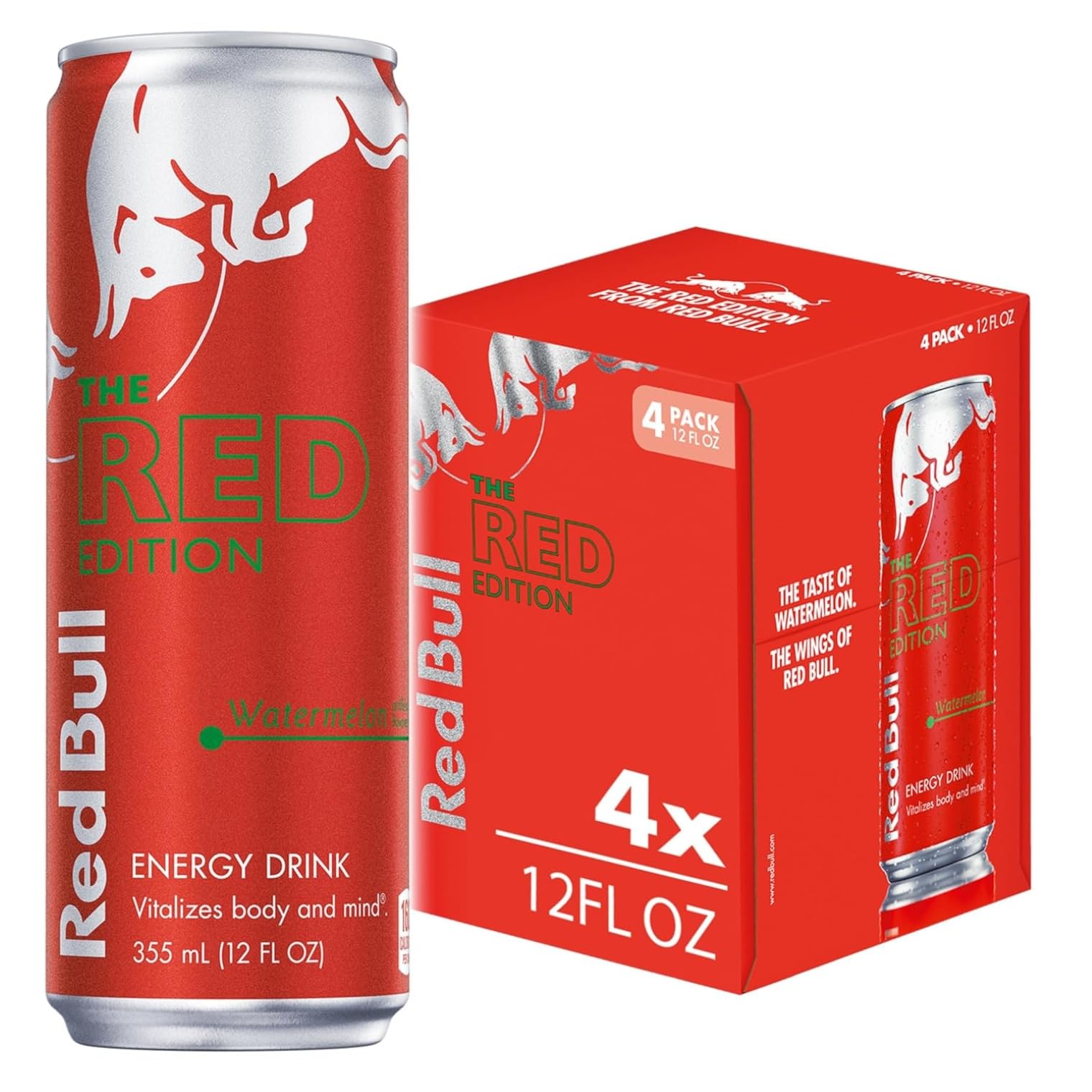Red Bull Red Edition Energy Drink, Watermelon, 114mg Caffeine, 12 Fl Oz, Pack of 4 Cans