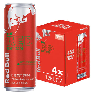 Red Bull Red Edition Energy Drink, Watermelon, 114mg Caffeine, 12 Fl Oz, Pack of 4 Cans
