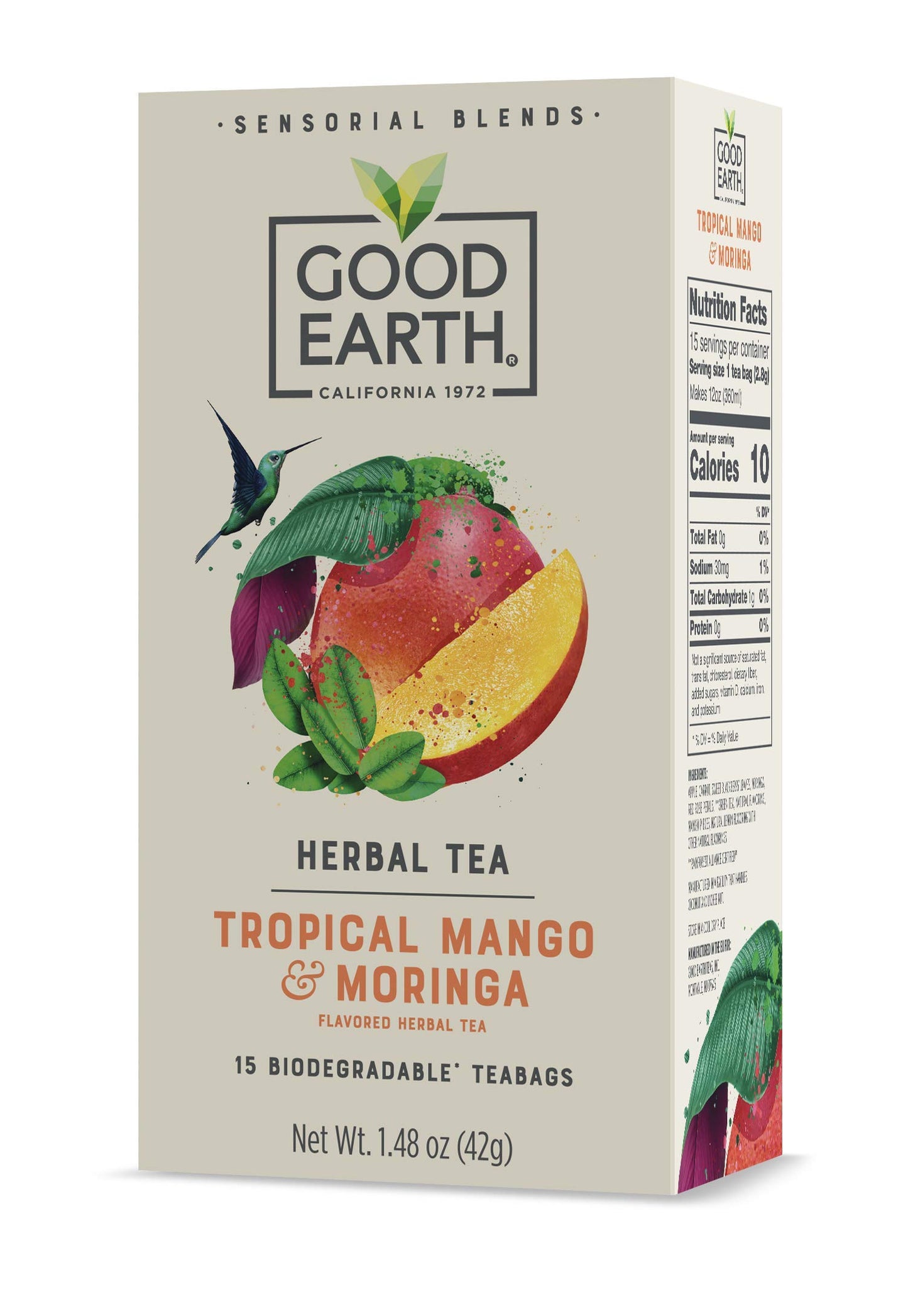 Good Earth Sensorial Blend Flavored Herbal Tea Tropical Mango and Moringa, No Artificial Color, No Preservatives, 15 Bag (Pack o