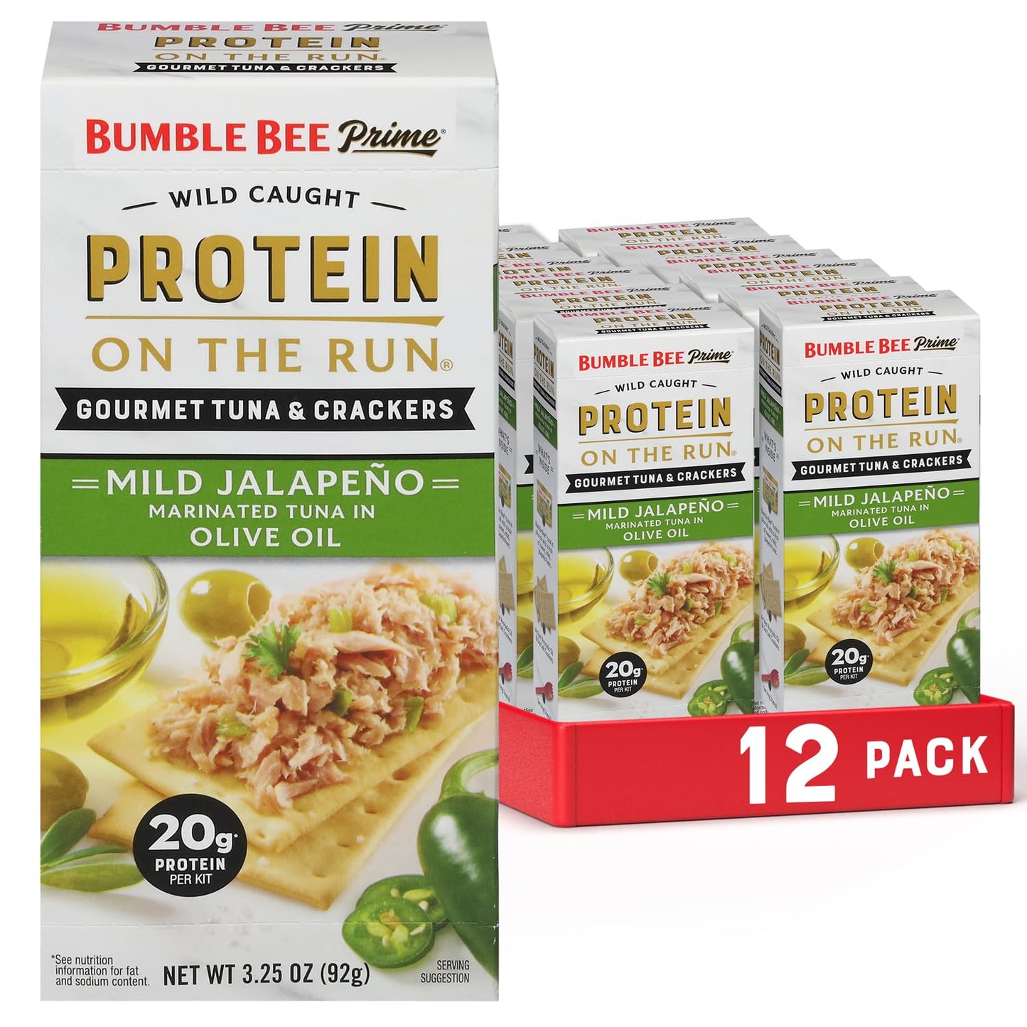 Bumble Bee Tuna Snack Kit, Gourmet Tuna in Olive Oil & Jalapeno, 20g Protein, 3.25 oz, Pack of 12