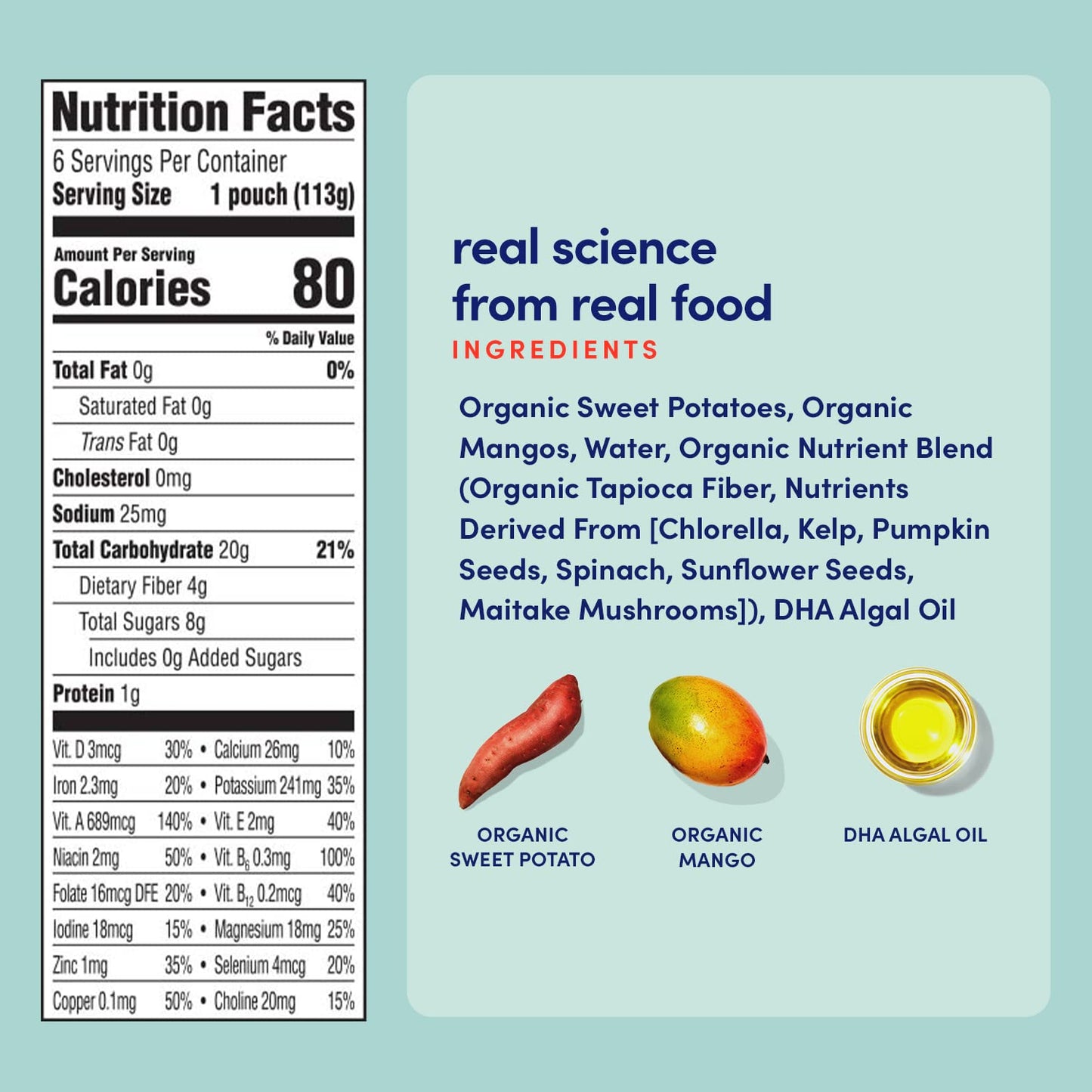 Cerebelly Organic Baby Food Pouches, Sweet Potato Mango Purees, 16 Nutrients, No Added Sugar, Fiber & Non-Gmo, 4Oz, 6 Pack