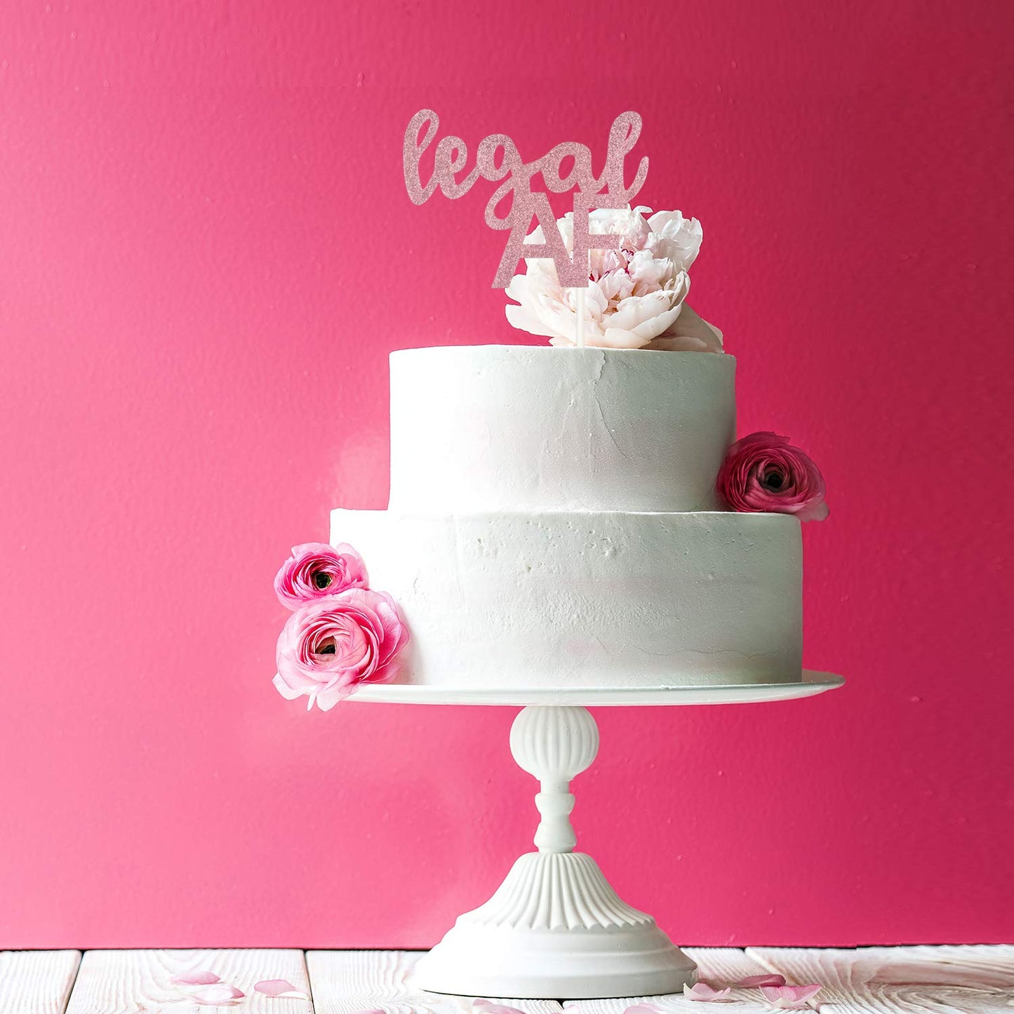 Legal AF Birthday Cake Topper for 18th / 19th / 21st Birthday Party Decorations (Double Sided Rose Gold Glitter)