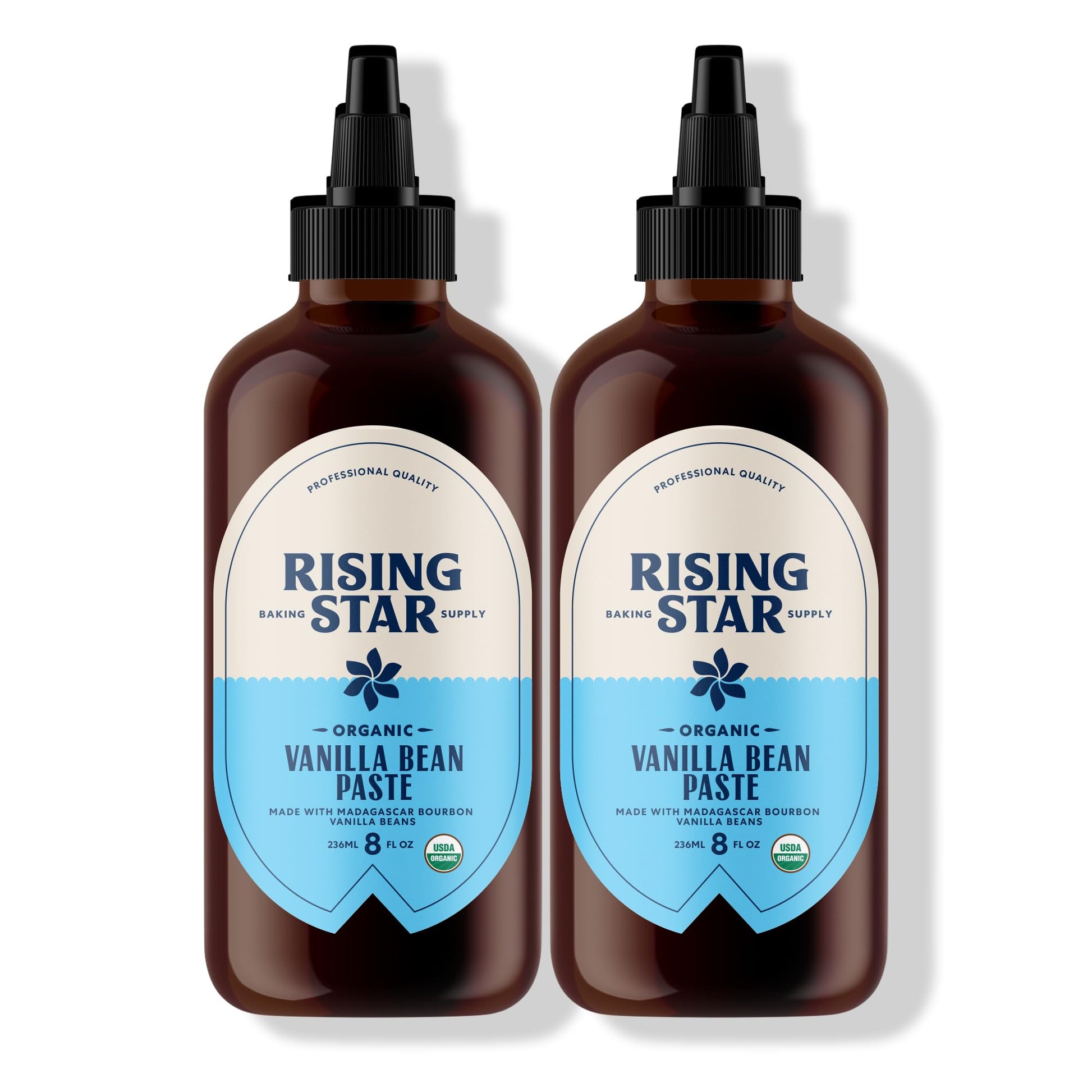 Rising Star Organic Vanilla Bean Paste, Non-GMO, Vegan, Gluten-Free, 8 oz (2 Ct) Squeeze Bottle