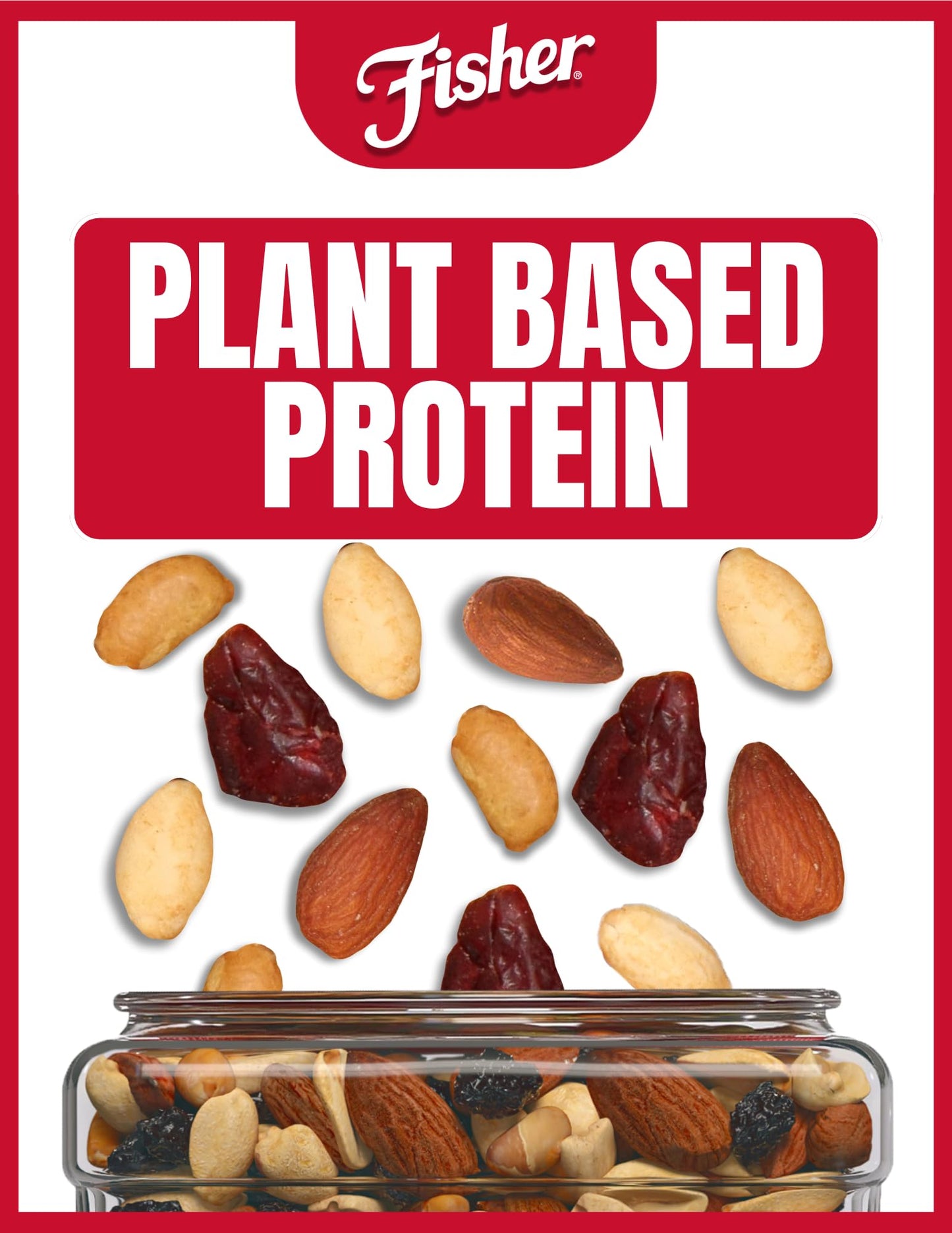 Fisher Snack Hunger Fighter Trail Mix, 38 Ounces, Peanuts, Almonds, Dried Sweetened Cranberries, Soy Nuts