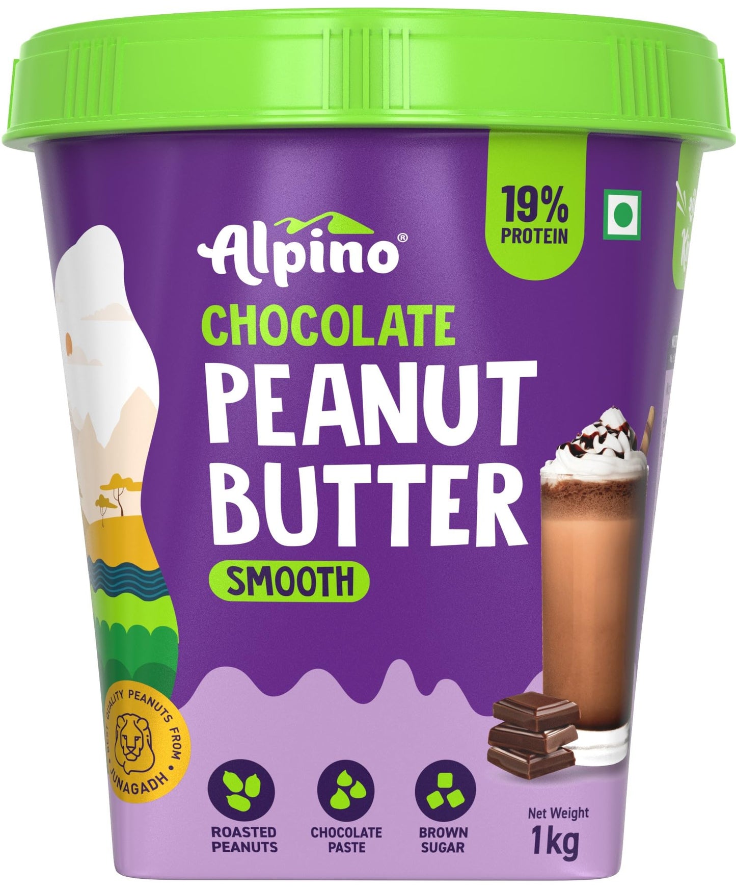 ALPINO Chocolate Peanut Butter Smooth - Roasted Peanuts, Chocolate Paste, Brown Sugar & Sea Salt - 24g Protein, Gluten Free  Pla