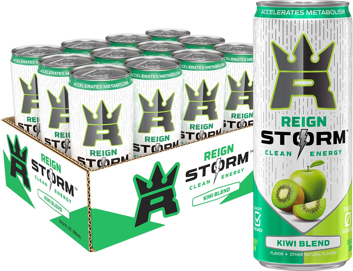 REIGN Storm Kiwi Blend Fitness Energy Drink, 12 Fl Oz, Pack of 12, 12 Servings